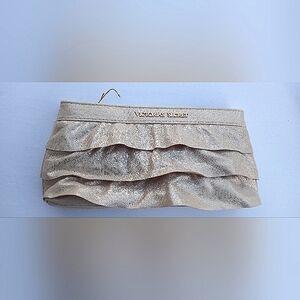 New Victoria's Secret Metallic Cream Clutch Bag with Ruffle Design 10" x 7" x 2"